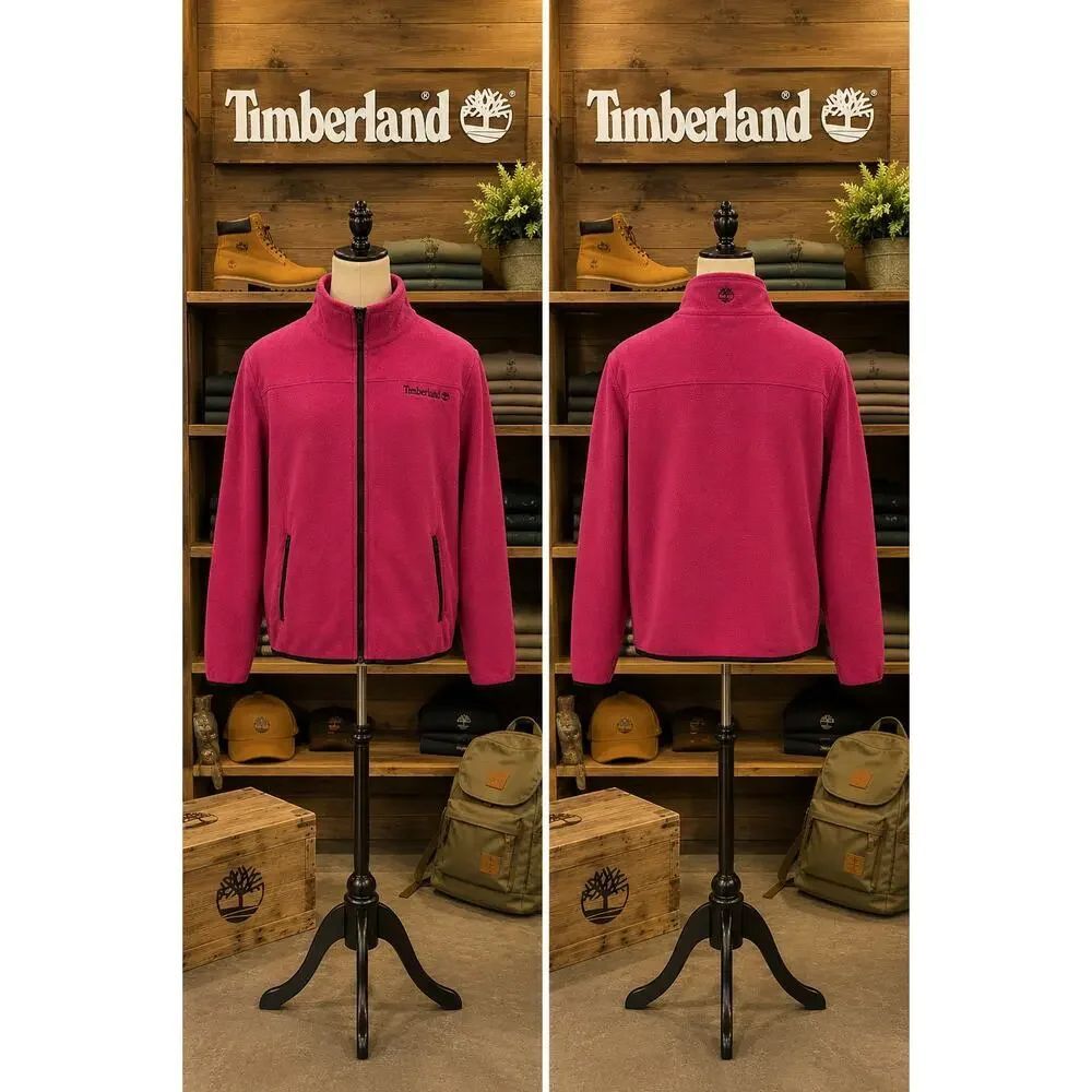 Timberland Pink Full Zip Fleece Jacket Medium Outdoor Cozy Jacke